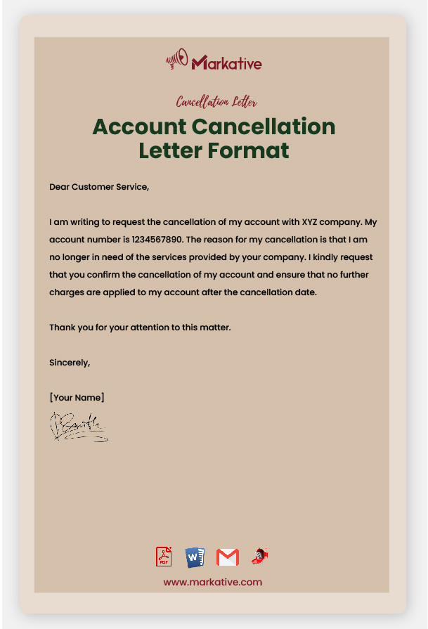 Account Cancellation Letter Format