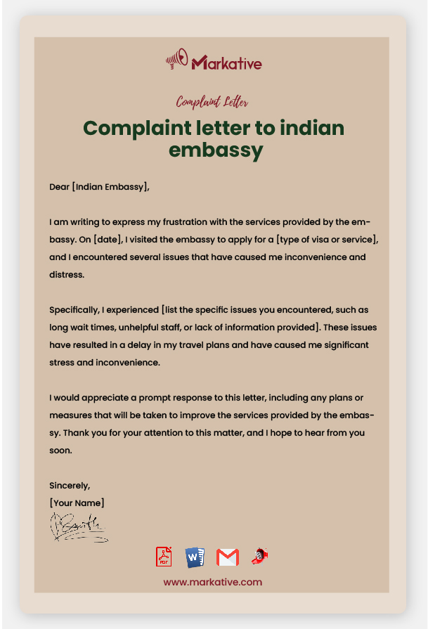 Best Complaint Letter to Indian Embassy