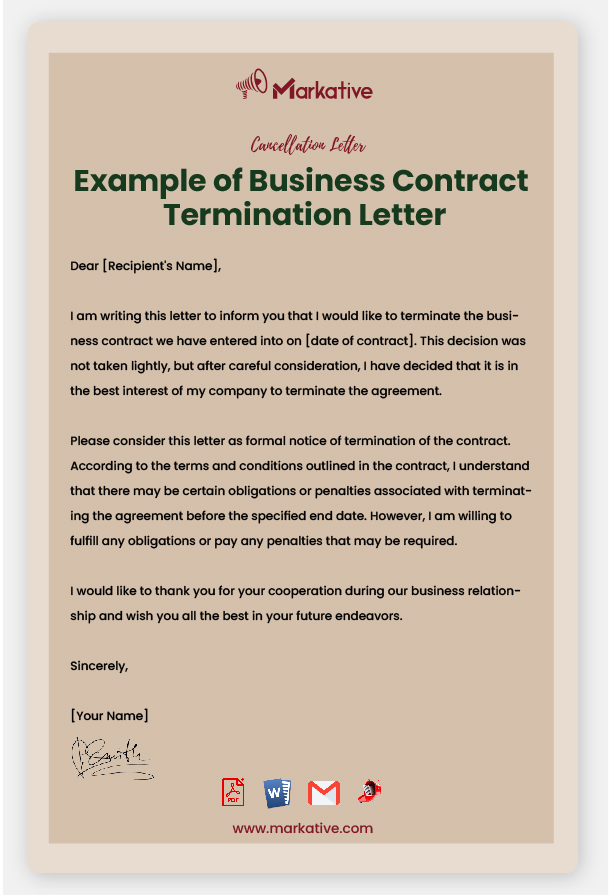 Business Contract Termination Letter Format