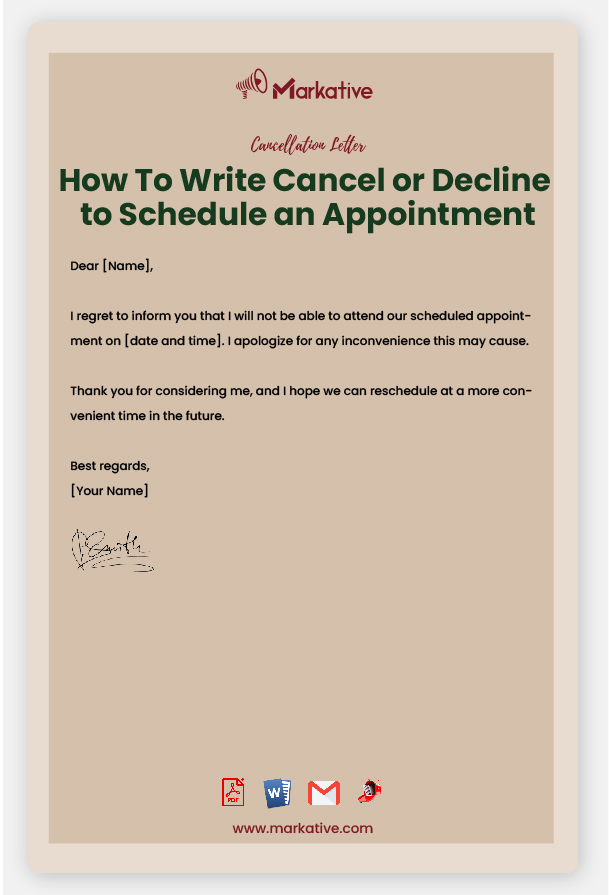 Cancel or Decline to Schedule an Appointment Format