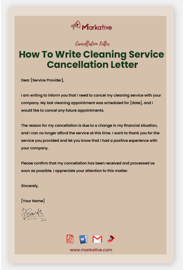 Cleaning Service Cancellation Letter Format