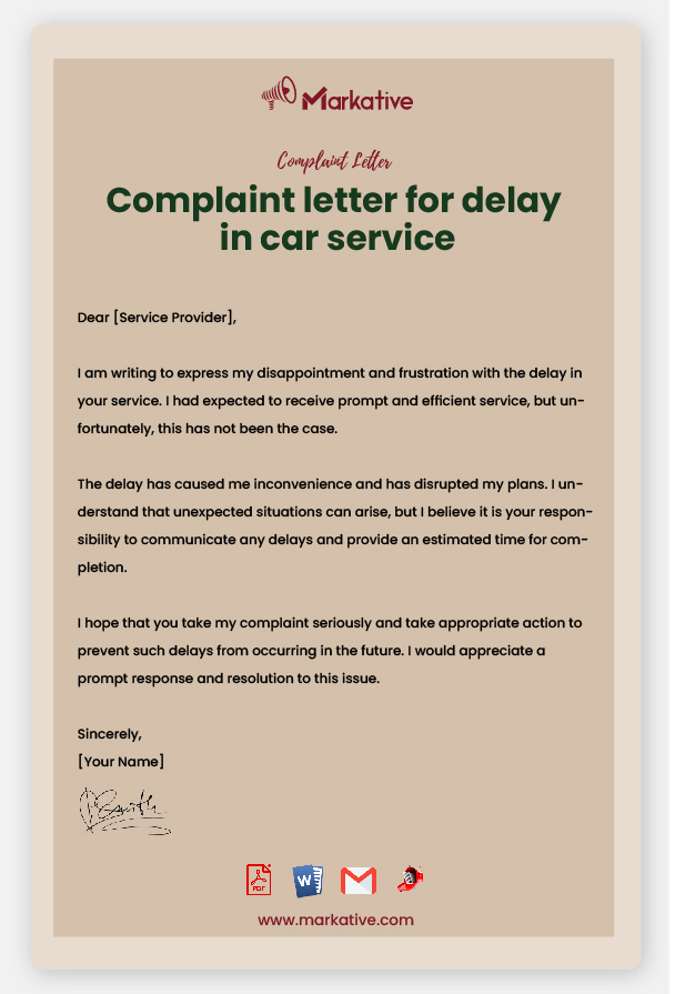 Complaint Letter for Delay Service Template