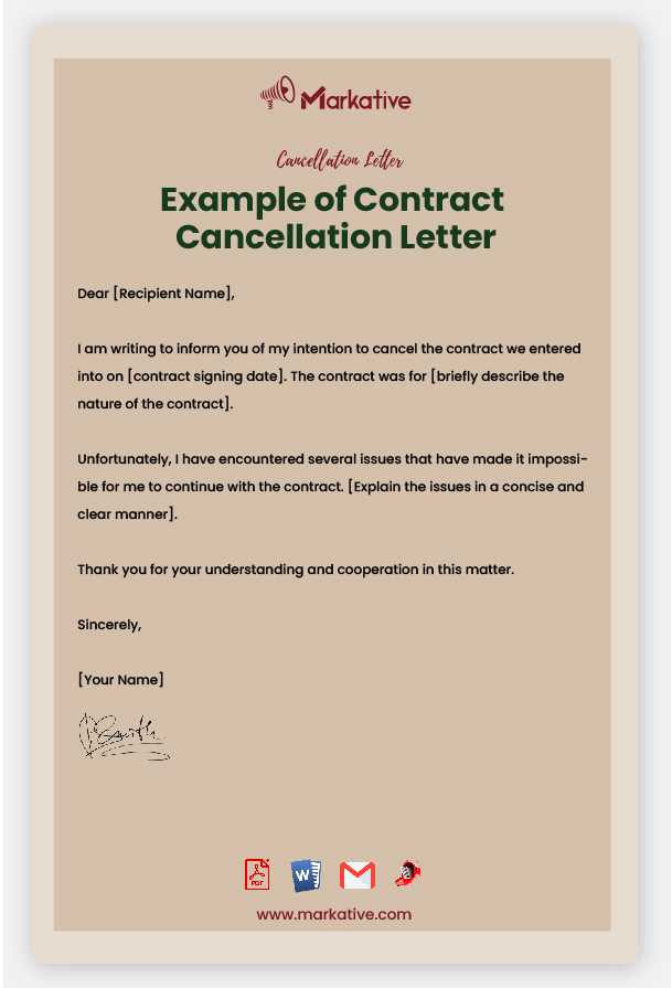Contract Cancellation Letter Format