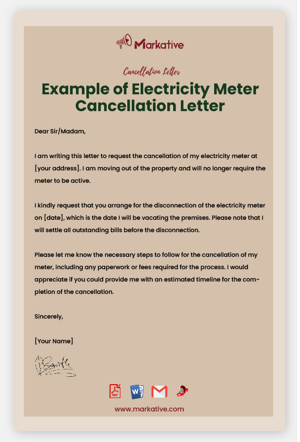 Effective Electricity Meter Cancellation Letter