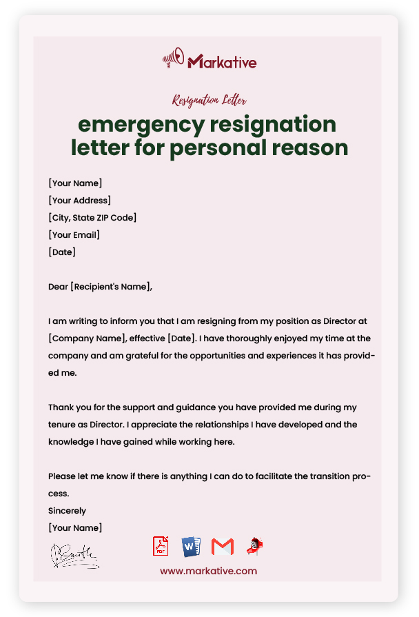 Emergency Resignation Letter with Reason