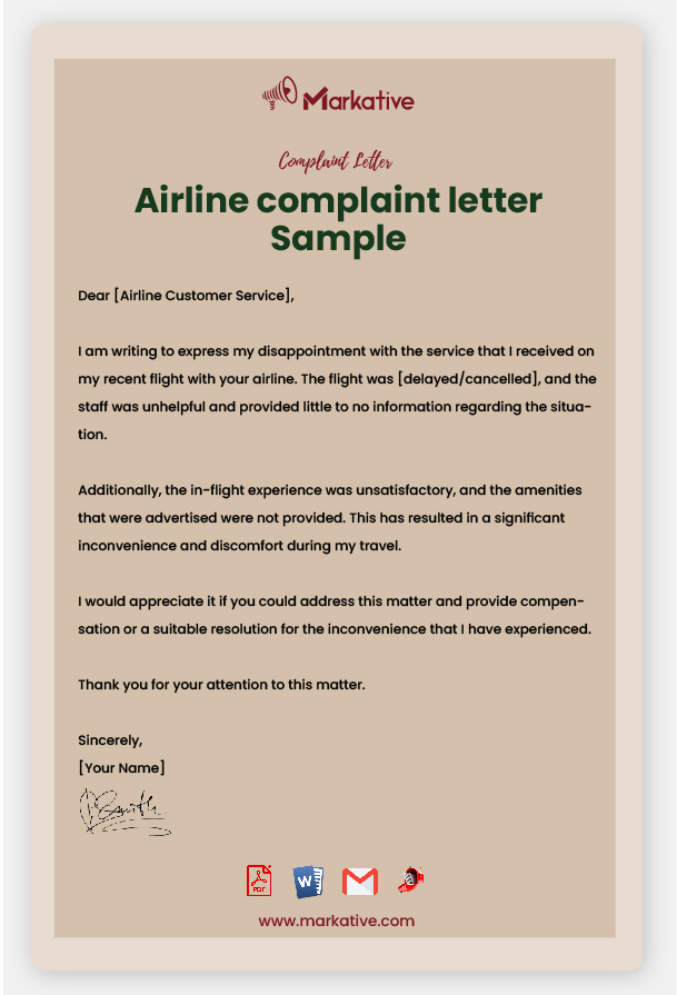 Example of Airline Complaint Letter