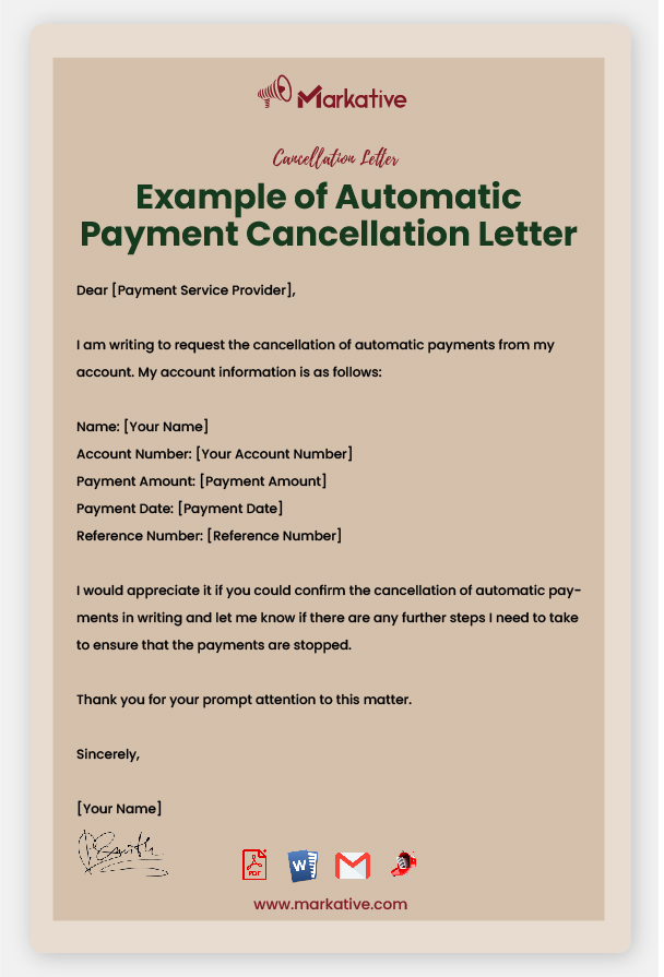 Example of Automatic Payment Cancellation Letter