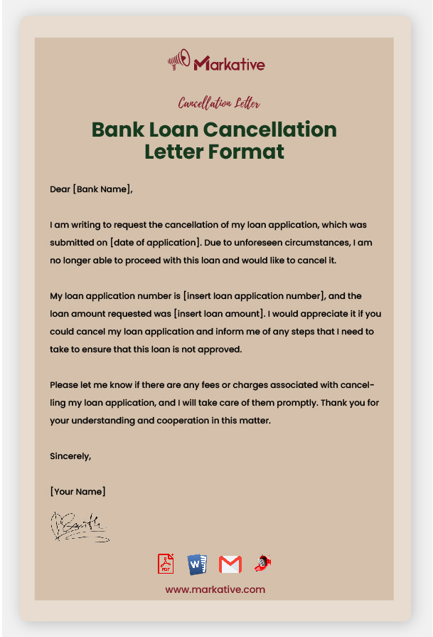 Example of Bank Loan Cancellation Letter