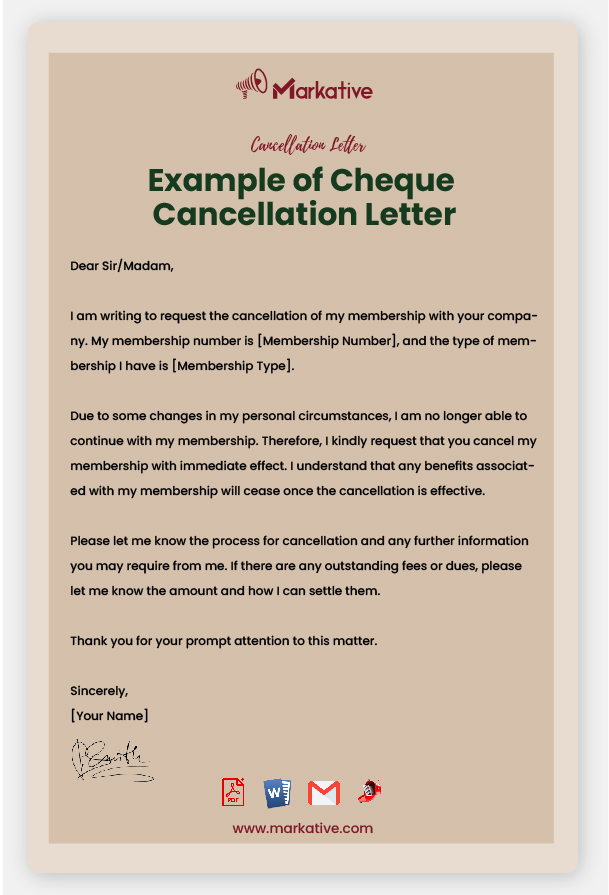 Example of Cheque Cancellation Letter