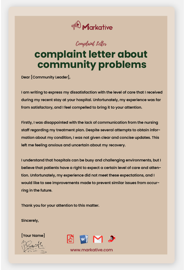 Example of Complaint Letter About Community Problems