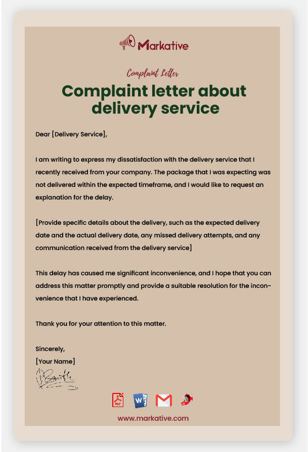 Example of Complaint Letter About Delivery Service