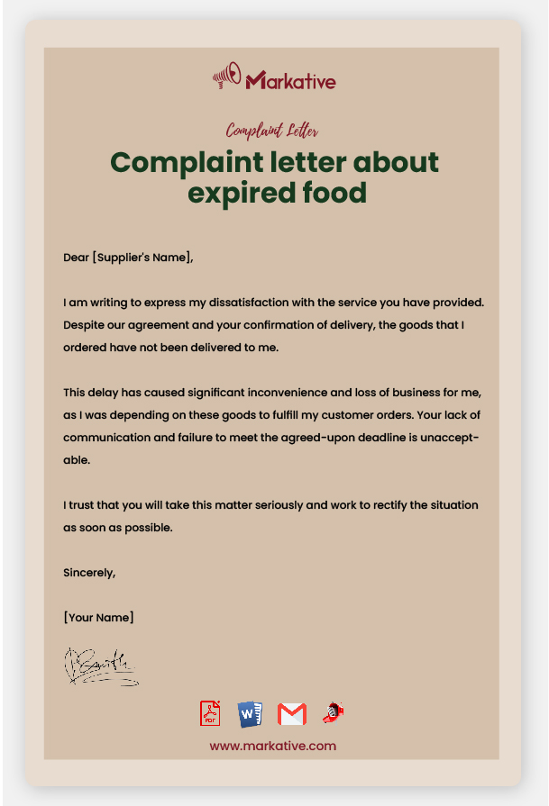 Example of Complaint Letter About Expired food