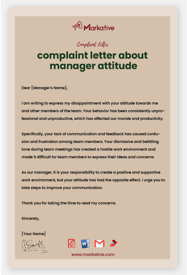 Example of Complaint Letter About Manager Attitude