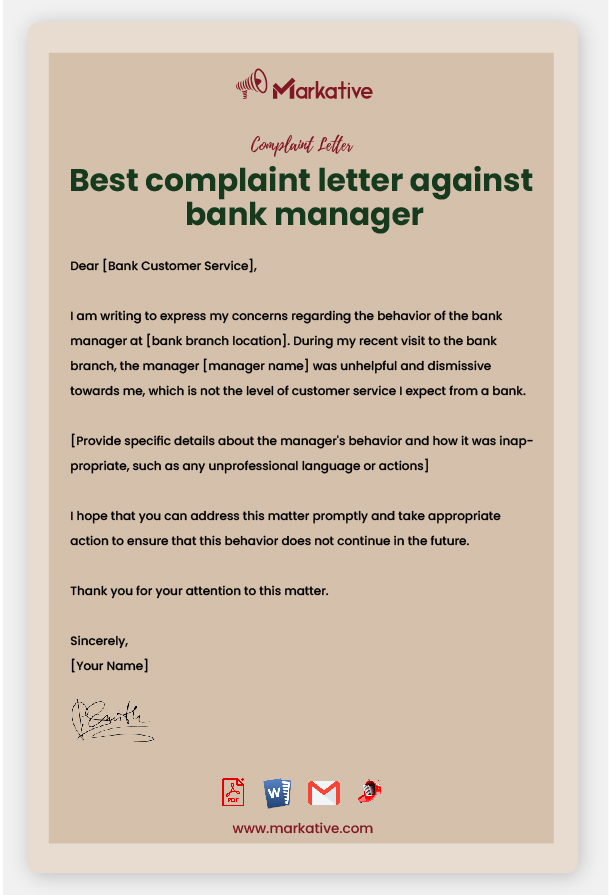 Example of Complaint Letter Against Bank Manager