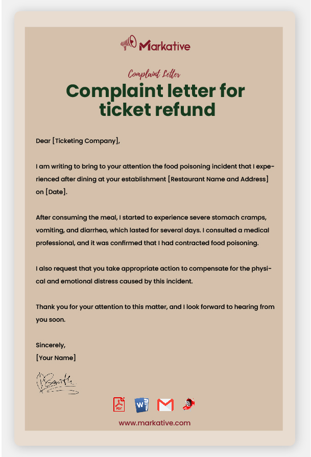 Example of Complaint Letter For Ticket Refund