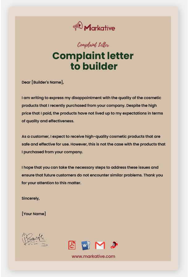 Example of Complaint Letter To Builder