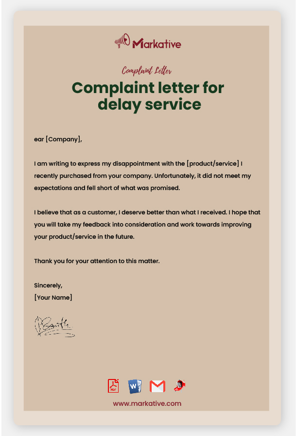 Example of Complaint Letter for Delay Service
