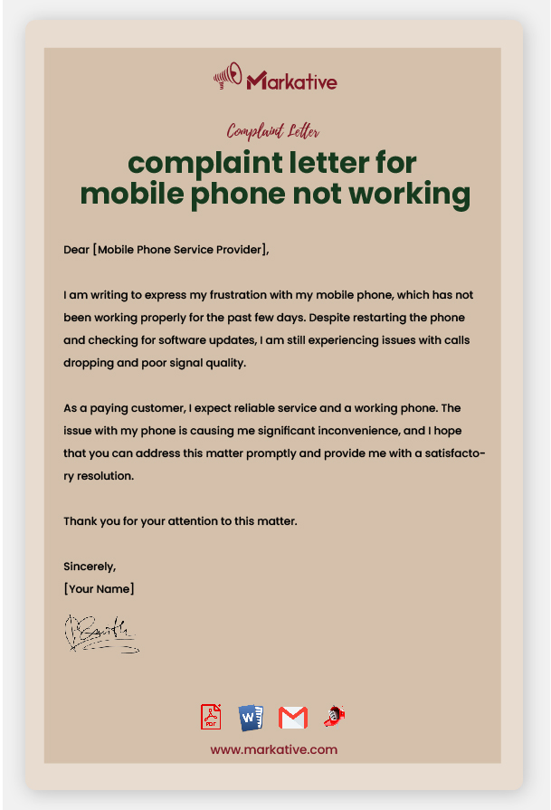 Example of Complaint Letter for Mobile Phone Not Working