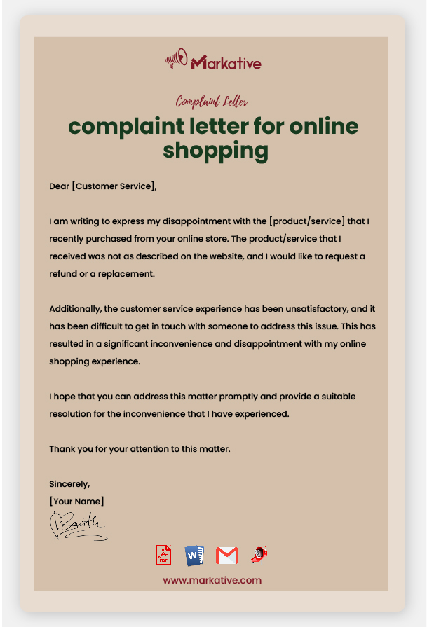 Example of Complaint Letter for Online Shopping