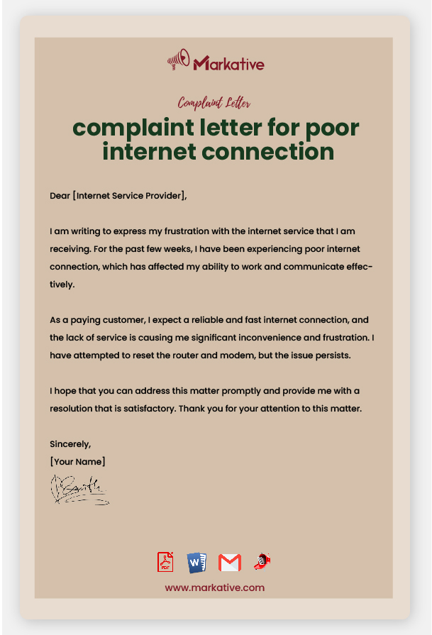 Example of Complaint Letter for Poor Internet Connection