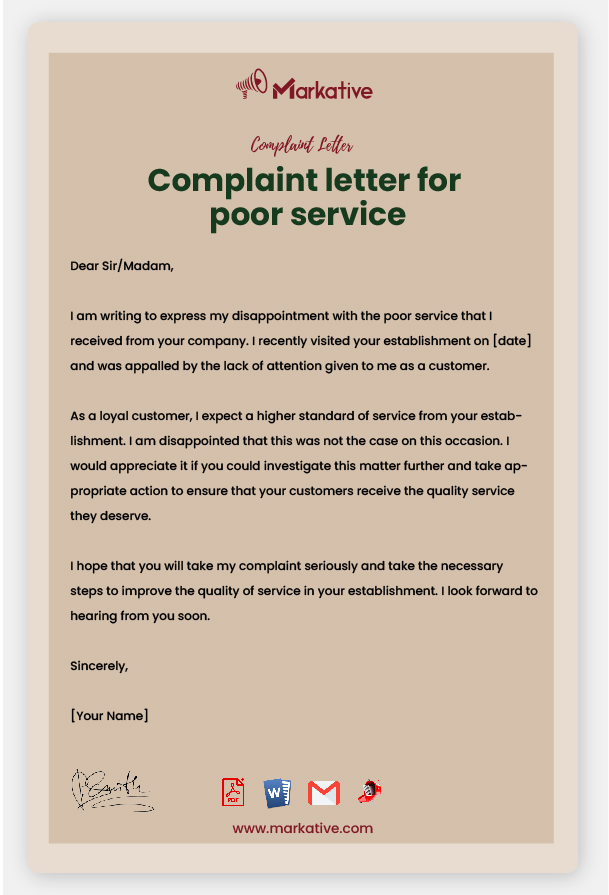 Example of Complaint Letter for Poor Service
