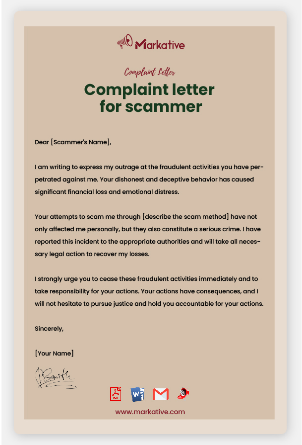 Example of Complaint Letter for Scammer