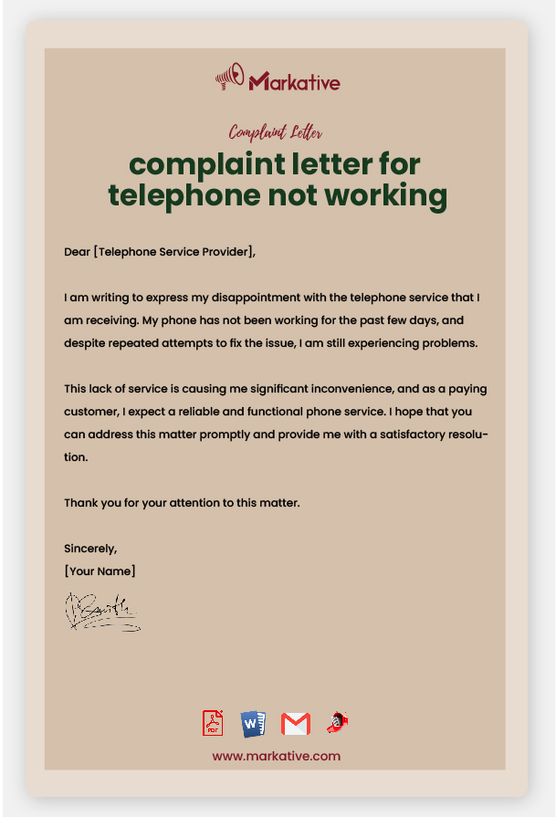 Example of Complaint Letter for Telephone Not Working