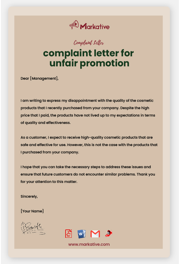 Example of Complaint Letter for Unfair Promotion