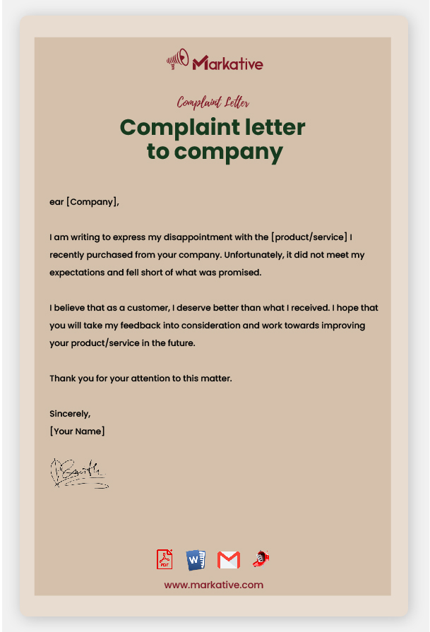 Example of Complaint Letter to Company