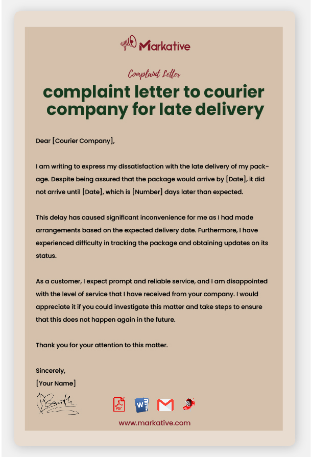 Example of Complaint Letter to Courier Company for Late Delivery