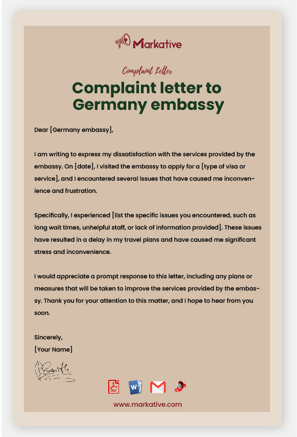 Example of Complaint Letter to Germany Embassy