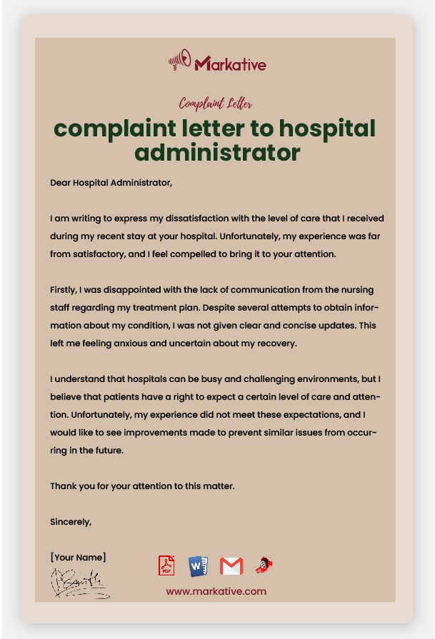 Example of Complaint Letter to Hospital Administrator