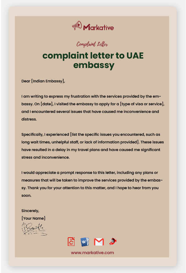 Example of Complaint Letter to UAE Embassy