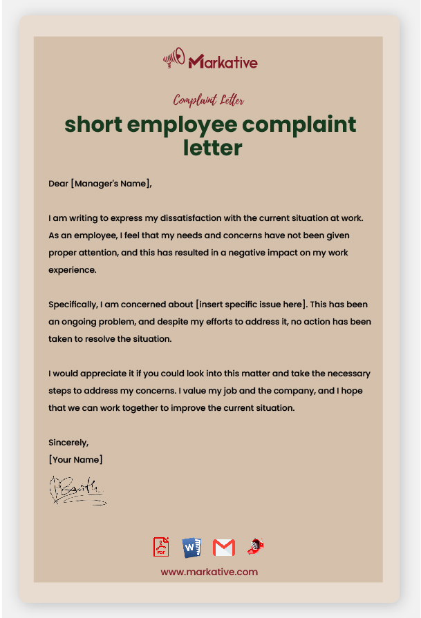 Example of Employee Complaint Letter