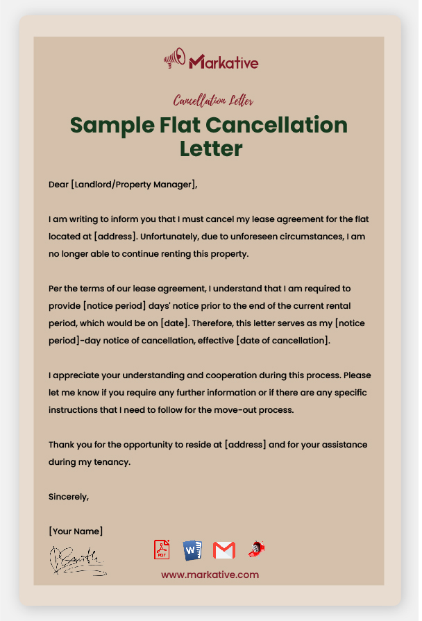 Example of Flat Cancellation Letter