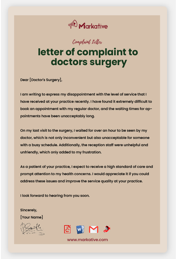 Example of Letter of Complaint to Doctors Surgery