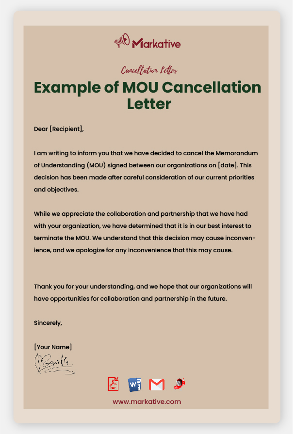 Example of MOU Cancellation Letter