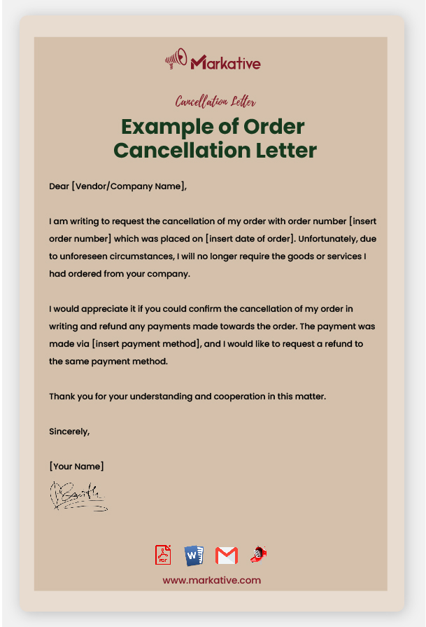 Example of Order Cancellation Letter