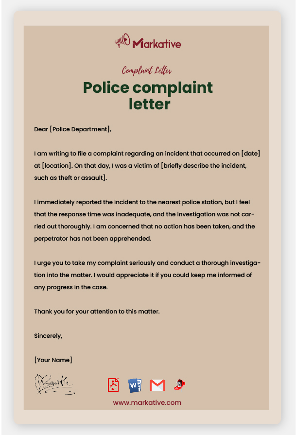 Example of Police Complaint Letter
