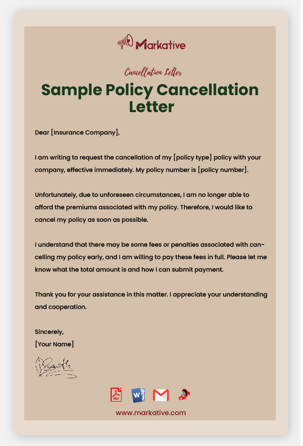 Example of Policy Cancellation Letter