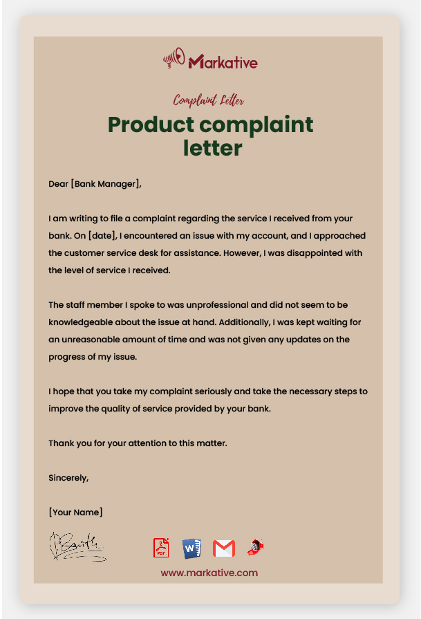 Example of Product Complaint Letter