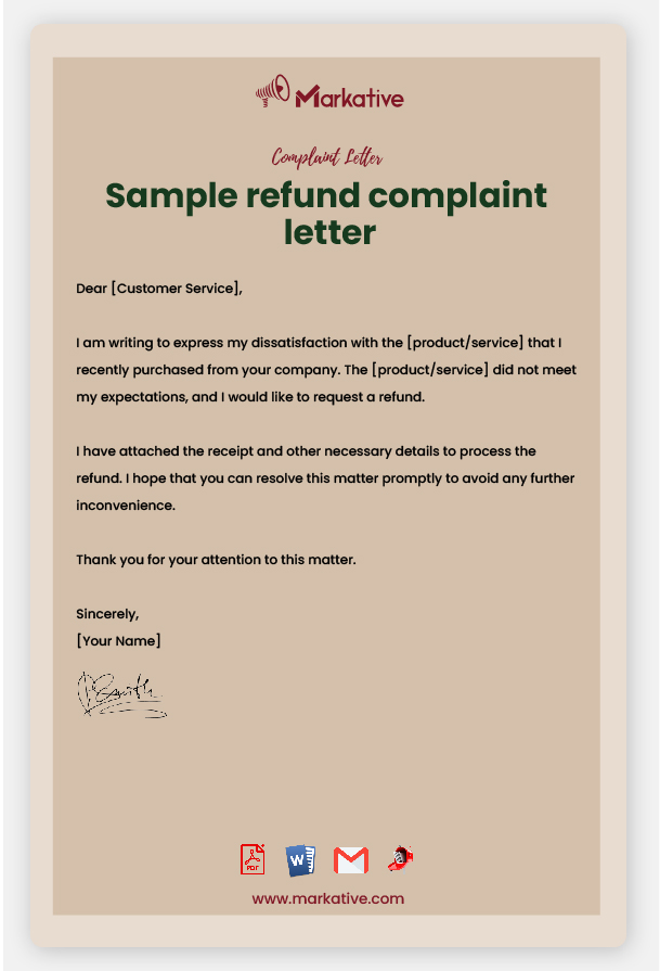 Example of Refund Complaint Letter