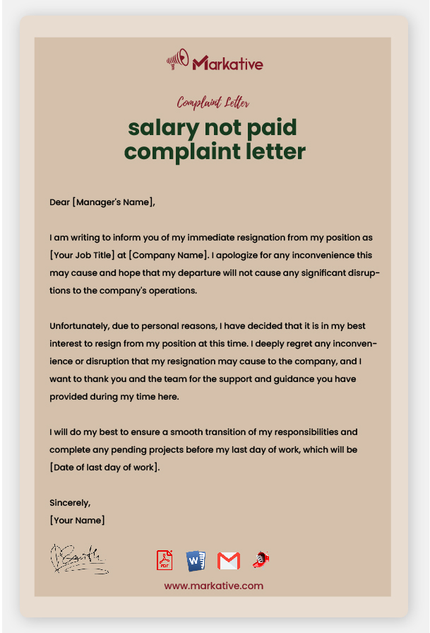 Example of Salary Not Paid Complaint Letter