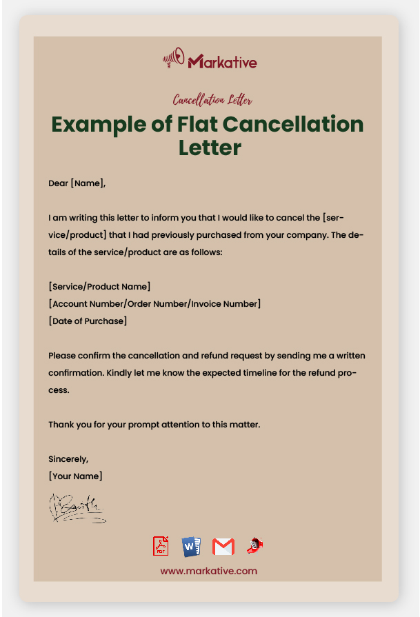 Flat Cancellation Letter Format