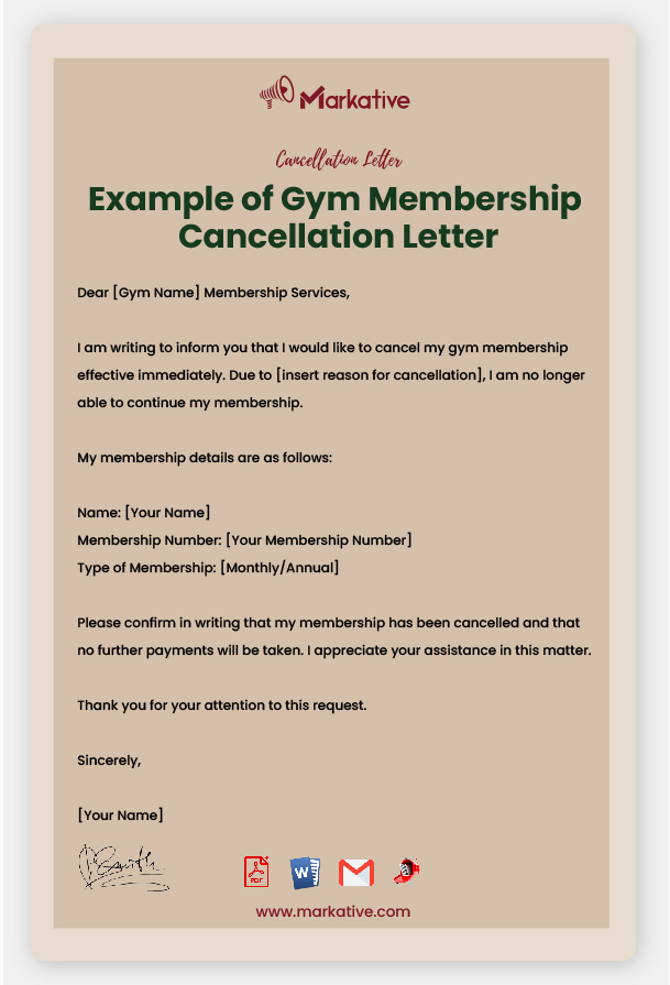 Gym Membership Cancellation Letter Format