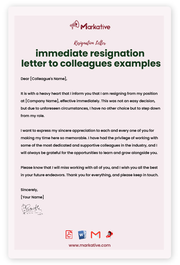 Heartfelt Farewell Letter to Colleagues without Reason