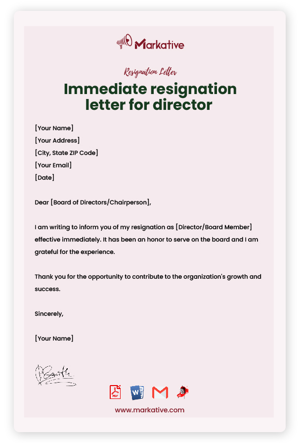 Immediate Director Resignation Letter