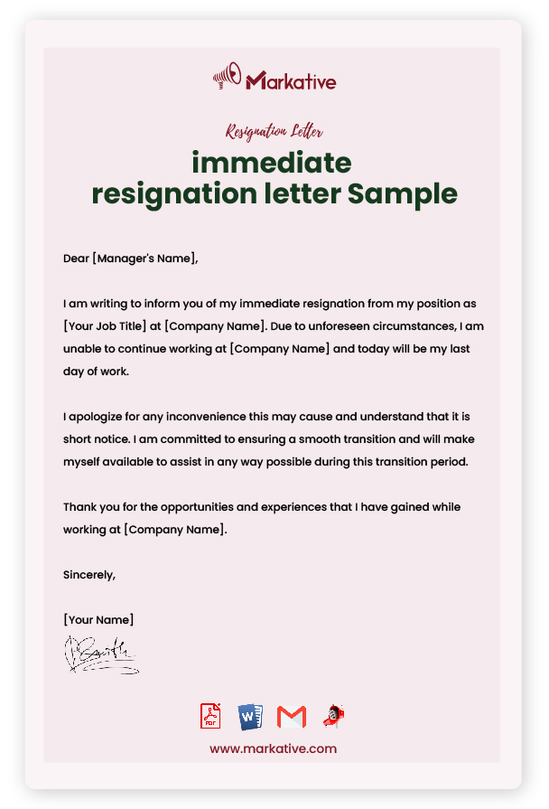 Immediate Resignation Letter with Reason