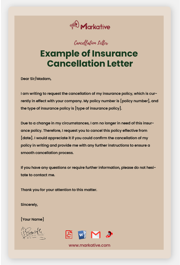 Insurance Cancellation Letter Format
