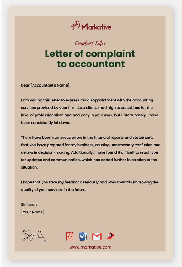 Letter of Complaint to Accountant Template